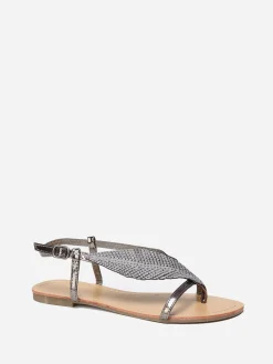Outlet La Modeuse Nu-pieds à feuille en strass grandes tailles Grismétallisé