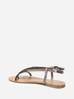 Outlet La Modeuse Nu-pieds à feuille en strass grandes tailles Grismétallisé