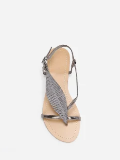Outlet La Modeuse Nu-pieds à feuille en strass grandes tailles Grismétallisé