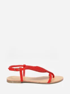 Discount La Modeuse Nu-pieds à feuille en strass Rouge