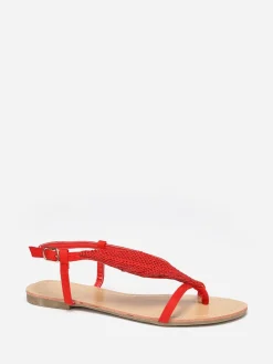 Discount La Modeuse Nu-pieds à feuille en strass Rouge