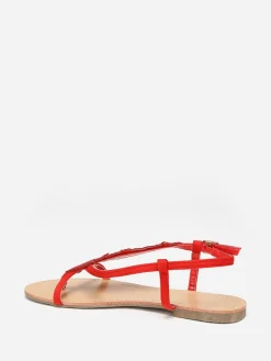 Discount La Modeuse Nu-pieds à feuille en strass Rouge