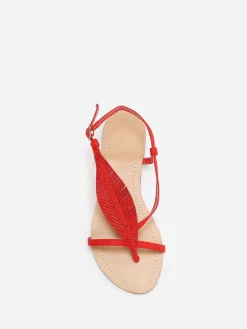 Discount La Modeuse Nu-pieds à feuille en strass Rouge