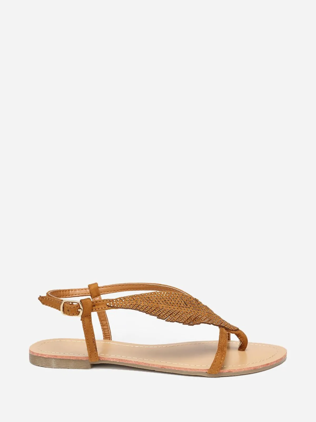 New La Modeuse Nu-pieds à feuille en strass Camel