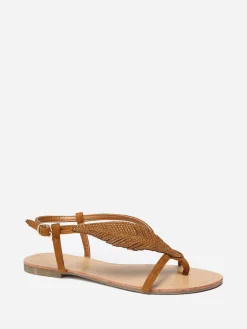 New La Modeuse Nu-pieds à feuille en strass Camel