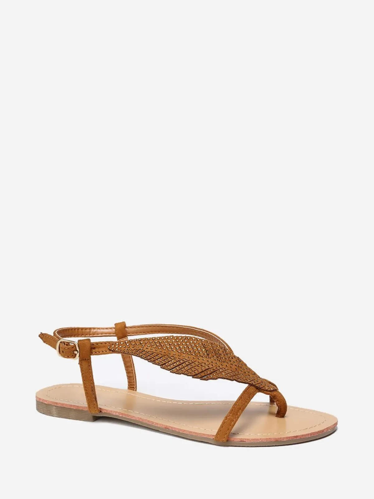 New La Modeuse Nu-pieds à feuille en strass Camel