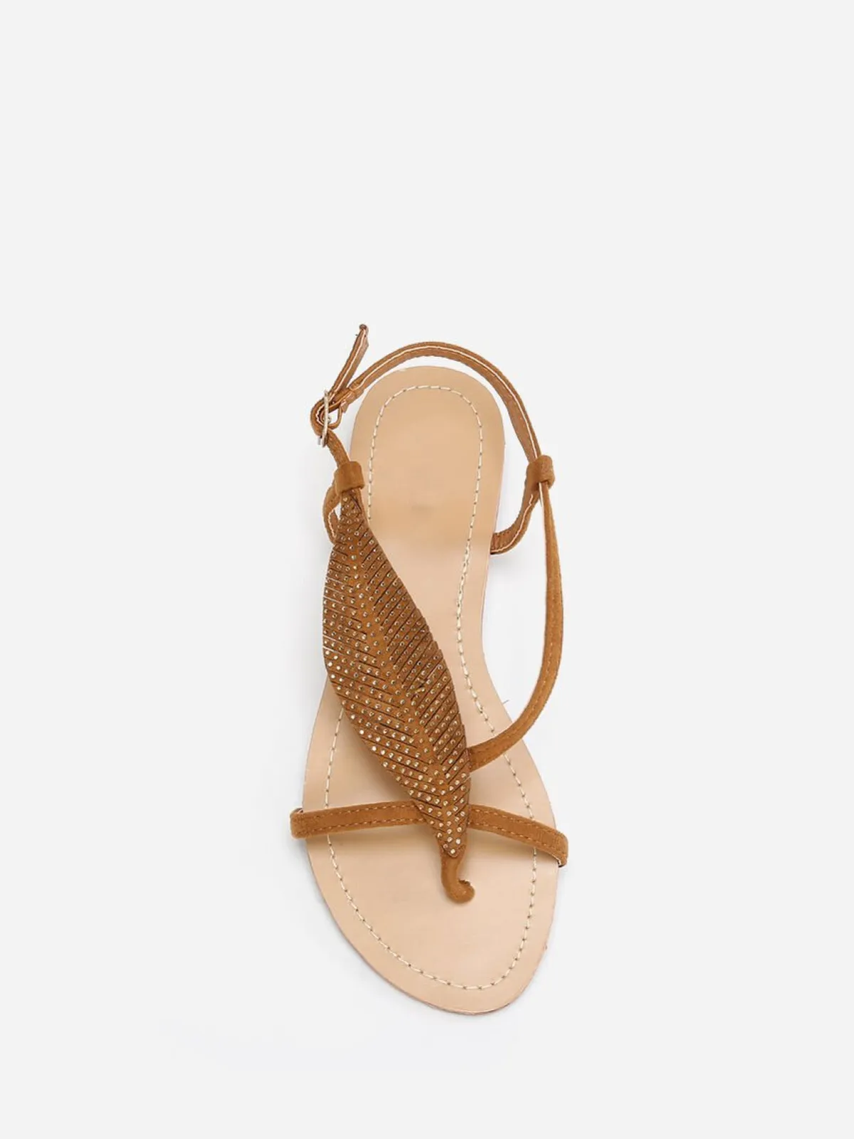 New La Modeuse Nu-pieds à feuille en strass Camel