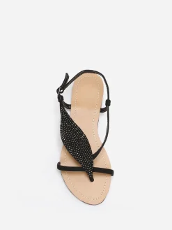 Online La Modeuse Nu-pieds à feuille en strass Noir