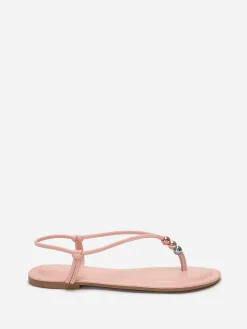 Outlet La Modeuse Nu-pieds à fines bride avec perles colorées Rose
