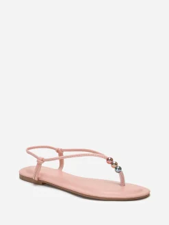 Outlet La Modeuse Nu-pieds à fines bride avec perles colorées Rose