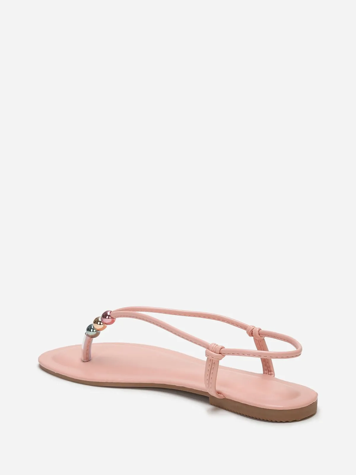 Outlet La Modeuse Nu-pieds à fines bride avec perles colorées Rose