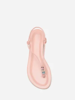 Outlet La Modeuse Nu-pieds à fines bride avec perles colorées Rose