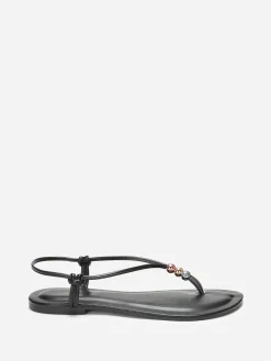 Clearance La Modeuse Nu-pieds à fines bride avec perles colorées Noir