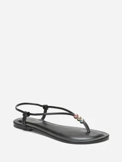 Clearance La Modeuse Nu-pieds à fines bride avec perles colorées Noir