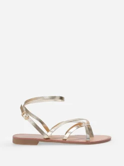 Clearance La Modeuse Nu-pieds à fines brides croisées Doré