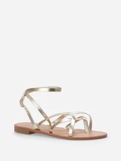 Clearance La Modeuse Nu-pieds à fines brides croisées Doré
