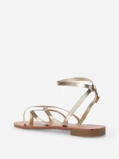 Clearance La Modeuse Nu-pieds à fines brides croisées Doré