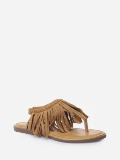 Hot La Modeuse Nu-pieds à franges en suédine Camel