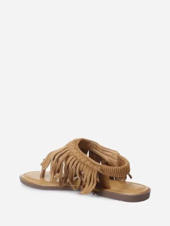 Hot La Modeuse Nu-pieds à franges en suédine Camel