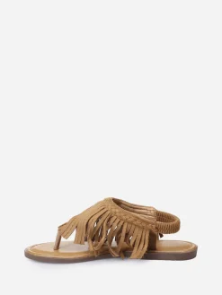 Hot La Modeuse Nu-pieds à franges en suédine Camel