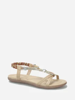 New La Modeuse Nu-pieds à perles et strass grandes tailles Taupe