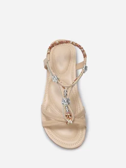 New La Modeuse Nu-pieds à perles et strass grandes tailles Taupe