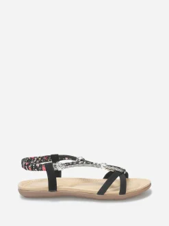 Clearance La Modeuse Nu-pieds à perles et strass grandes tailles Noir