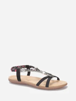 Clearance La Modeuse Nu-pieds à perles et strass grandes tailles Noir