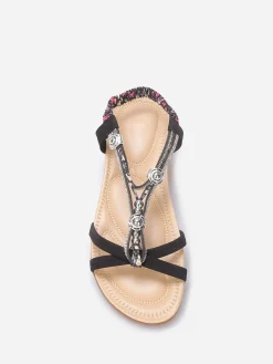 Clearance La Modeuse Nu-pieds à perles et strass grandes tailles Noir
