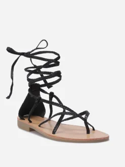 Online La Modeuse Nu-pieds avec brides croisées à nouer Noir