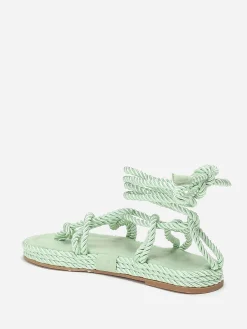Sale La Modeuse Nu-pieds en corde tressée à fine plateforme Vert