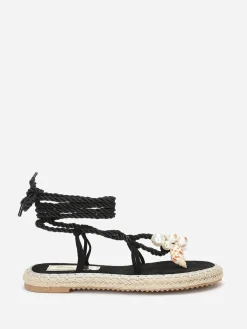 Clearance La Modeuse Nu-pieds en suédine à perles et coquillages Noir
