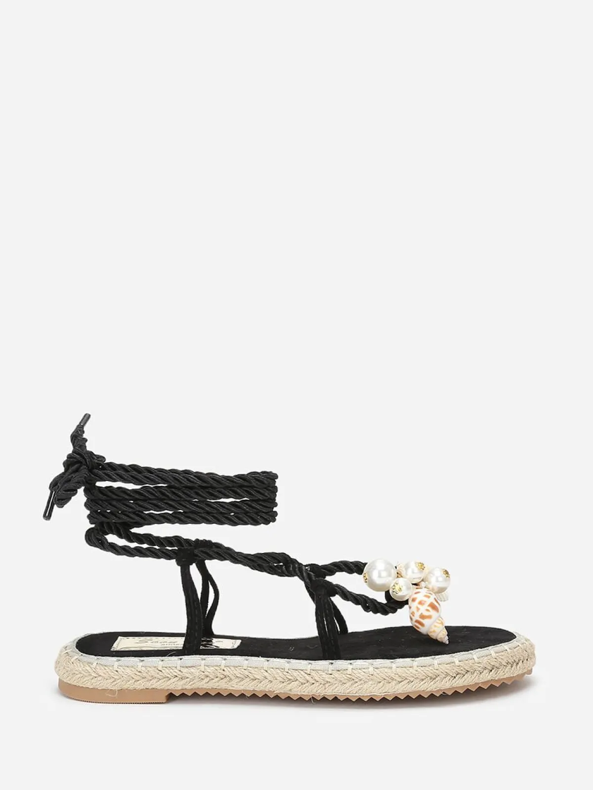 Clearance La Modeuse Nu-pieds en suédine à perles et coquillages Noir