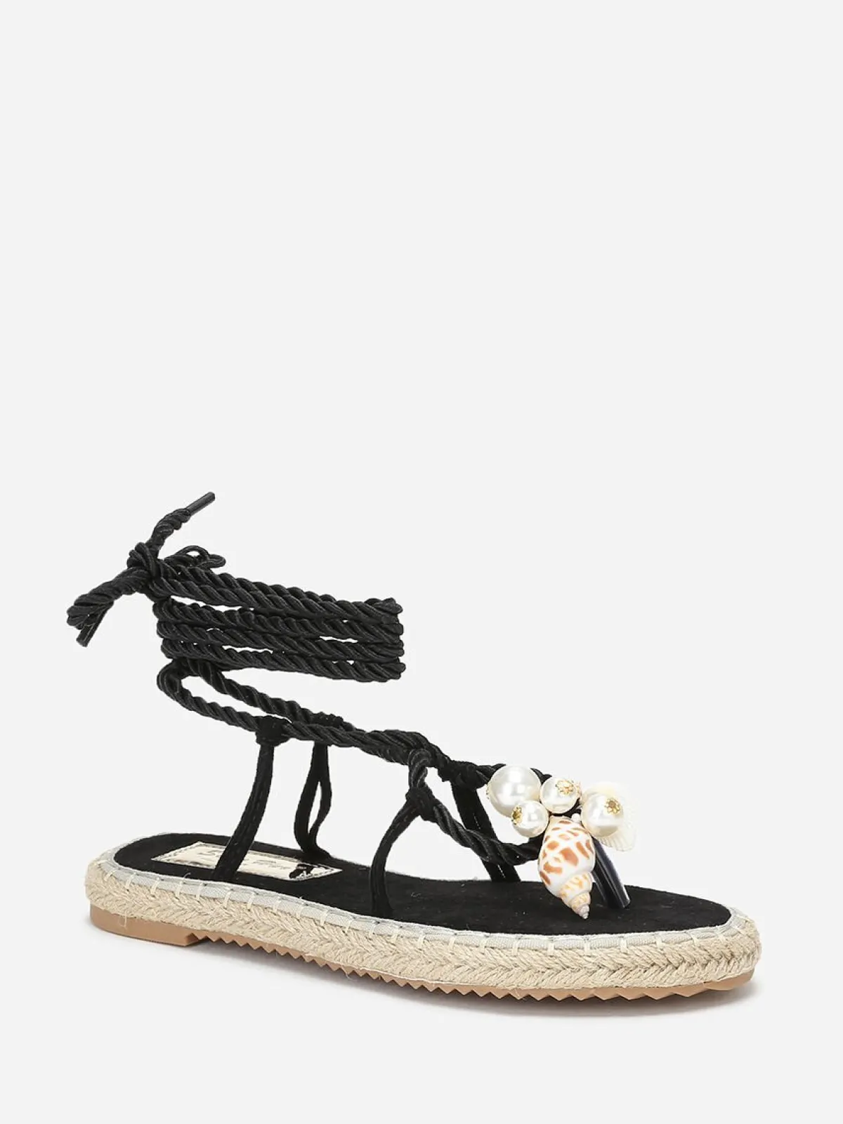 Clearance La Modeuse Nu-pieds en suédine à perles et coquillages Noir