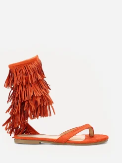 Clearance La Modeuse Nu-pieds en suédine avec franges Orange