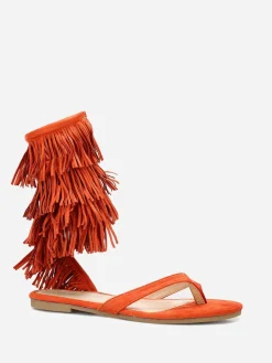Clearance La Modeuse Nu-pieds en suédine avec franges Orange