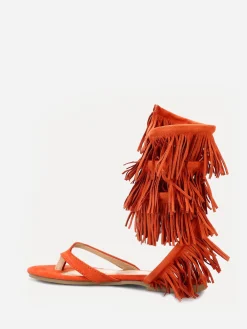 Clearance La Modeuse Nu-pieds en suédine avec franges Orange