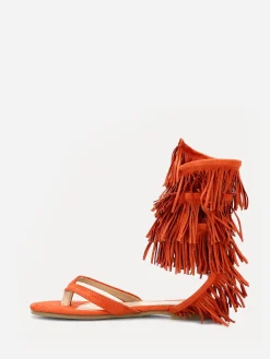 Clearance La Modeuse Nu-pieds en suédine avec franges Orange