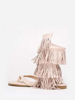 La Modeuse Nu-pieds  en suédine avec franges Beige