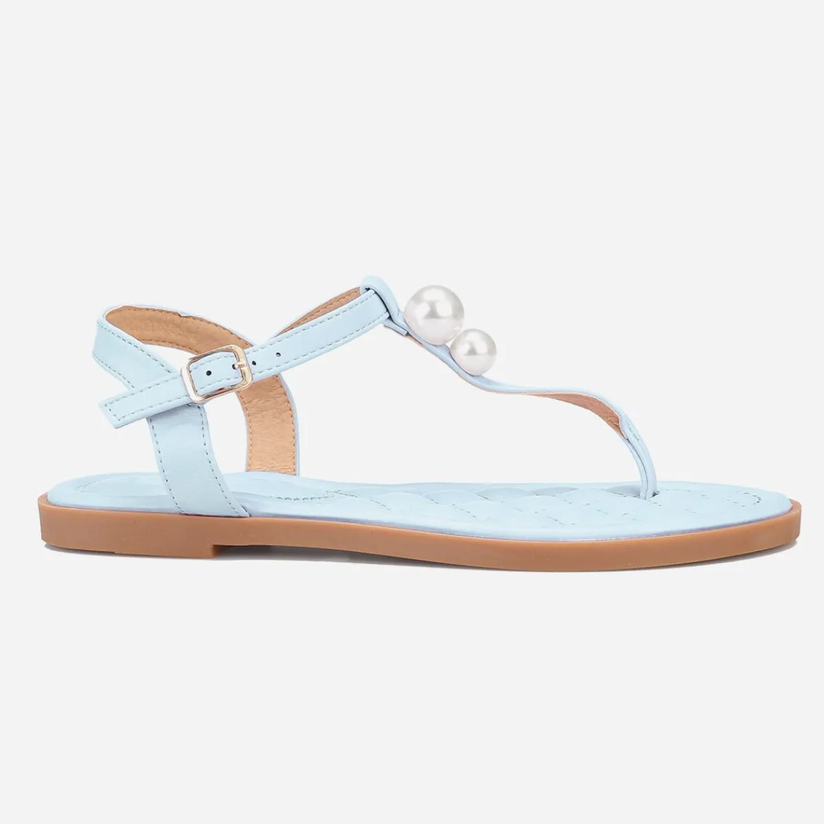 Sale La Modeuse Nu-pieds matelassés avec perles nacrées Bleu