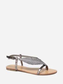 Hot La Modeuse Nu-pieds métallisé à feuille en strass Gris