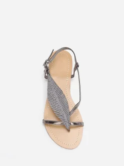 Hot La Modeuse Nu-pieds métallisé à feuille en strass Gris