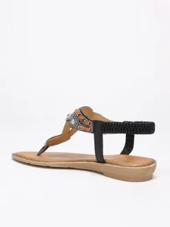 Clearance La Modeuse Nu-pieds scintillant style bohème Noir