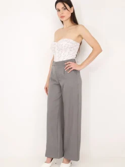 Sale La Modeuse Pantalon à pinces ample et droit Gris