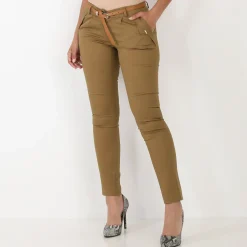 Hot La Modeuse Pantalon à pinces avec ceinture Camel
