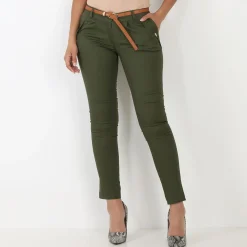 Sale La Modeuse Pantalon à pinces avec ceinture Kaki