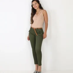Sale La Modeuse Pantalon à pinces avec ceinture Kaki