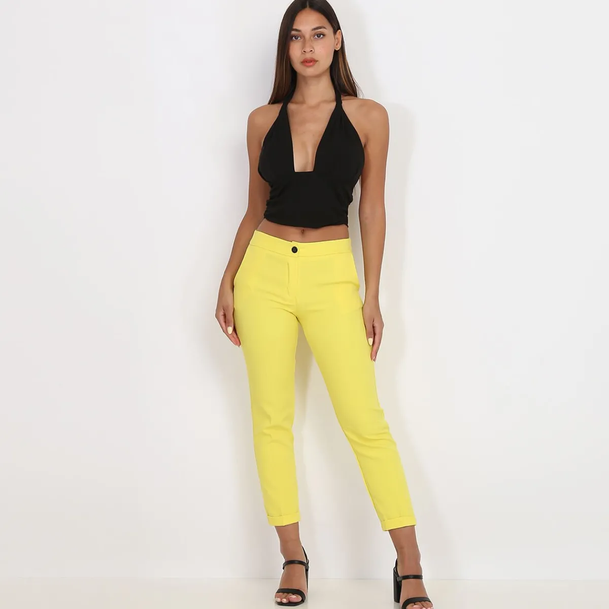 Sale La Modeuse Pantalon à pinces avec ourlet Jauneclair