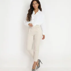La Modeuse Pantalon à pinces ceinturé Beige