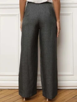 Sale La Modeuse Pantalon à pinces et imprimé rayures Gris